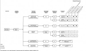 "FUTURE RESIDENTS COULD BE EXPOSED TO URANIUM-IMPACTED MATERIALS UNDER CURRENT SITE..." this partially readable, and undated, diagram soil exposure shows. Dermal, inhalation and ingestion threats exist for future residents, onsite workers and "terrestrial biota."