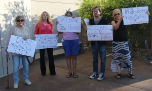 Protesters at Sept 8, 2015 DTSC meeting have fought for full cleanup of SSFL for decades.